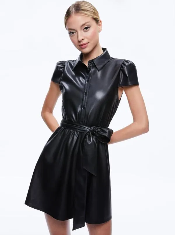 Dresses Women Alice Olivia CAROLYN VEGAN LEATHER SHIRT DRESS Black