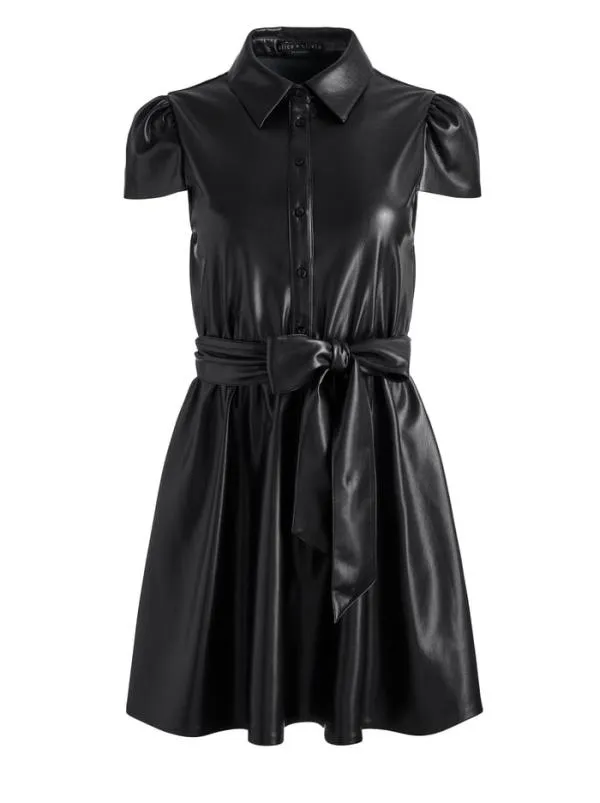Dresses Women Alice Olivia CAROLYN VEGAN LEATHER SHIRT DRESS Black
