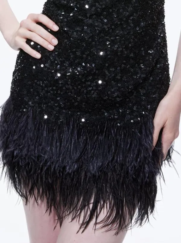 Dresses Women Alice Olivia COLEY EMBELLISHED FEATHER TRIM MINI DRESS Black
