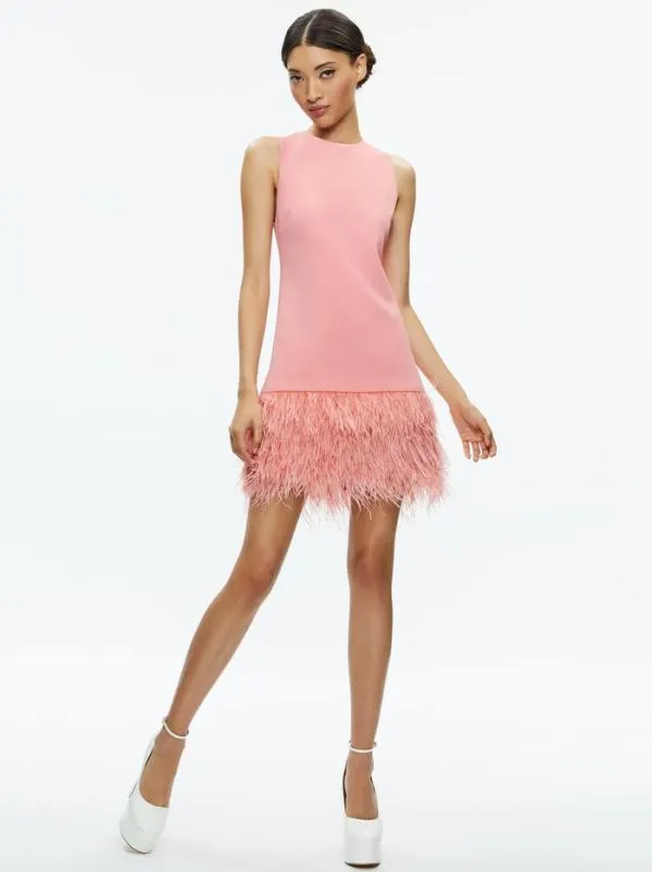Dresses Women Alice Olivia COLEY FEATHER TRIM DRESS Rose