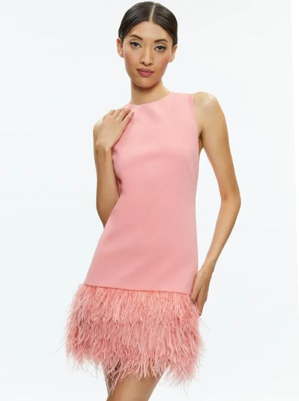 Dresses Women Alice Olivia COLEY FEATHER TRIM DRESS Rose