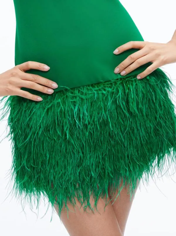 Dresses Women Alice Olivia COLEY FEATHER TRIM MINI DRESS Emerald