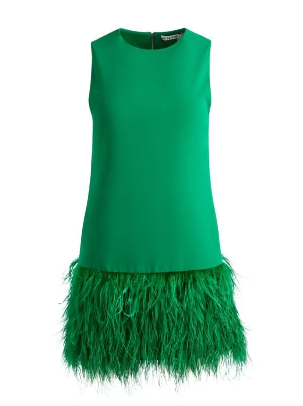 Dresses Women Alice Olivia COLEY FEATHER TRIM MINI DRESS Emerald