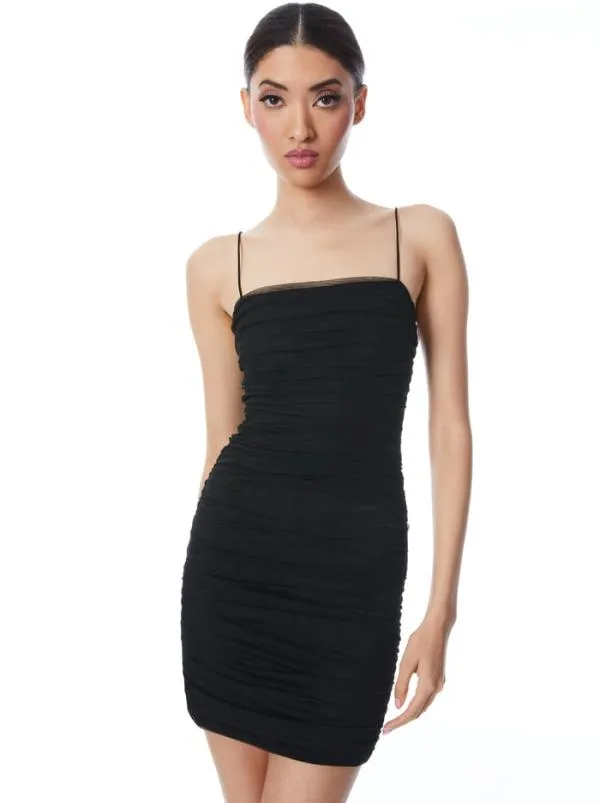 Dresses Women Alice Olivia CRUZ SPAGHETTI STRAP MINI RUCHED DRESS Black