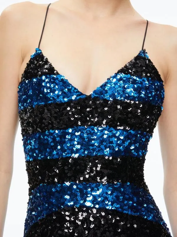 Dresses Women Alice Olivia DOMENICA SEQUIN GOWN DRESS Sapphireblack Stripe