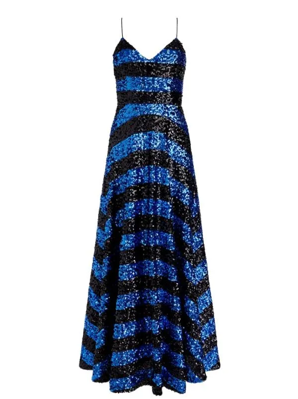 Dresses Women Alice Olivia DOMENICA SEQUIN GOWN DRESS Sapphireblack Stripe