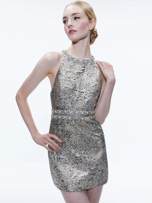 Dresses Women Alice Olivia DRU CREW NECK MINI DRESS Silvergold