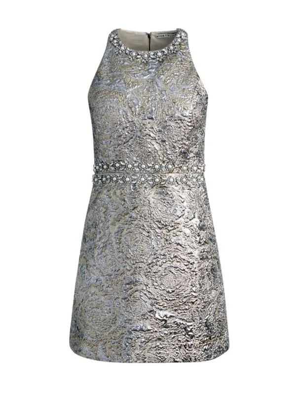 Dresses Women Alice Olivia DRU CREW NECK MINI DRESS Silvergold