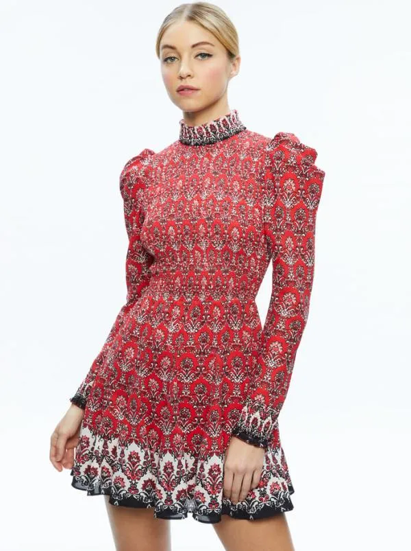 Dresses Women Alice Olivia ELVIRA SMOCKED BODICE MINI DRESS Allure Medallion