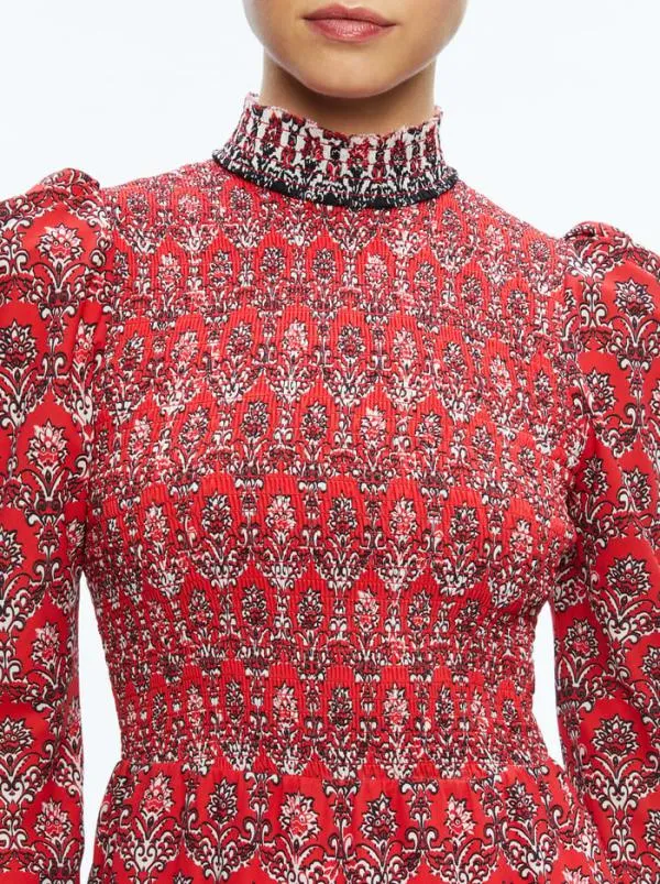 Dresses Women Alice Olivia ELVIRA SMOCKED BODICE MINI DRESS Allure Medallion