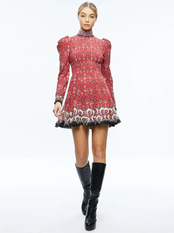 Dresses Women Alice Olivia ELVIRA SMOCKED BODICE MINI DRESS Allure Medallion
