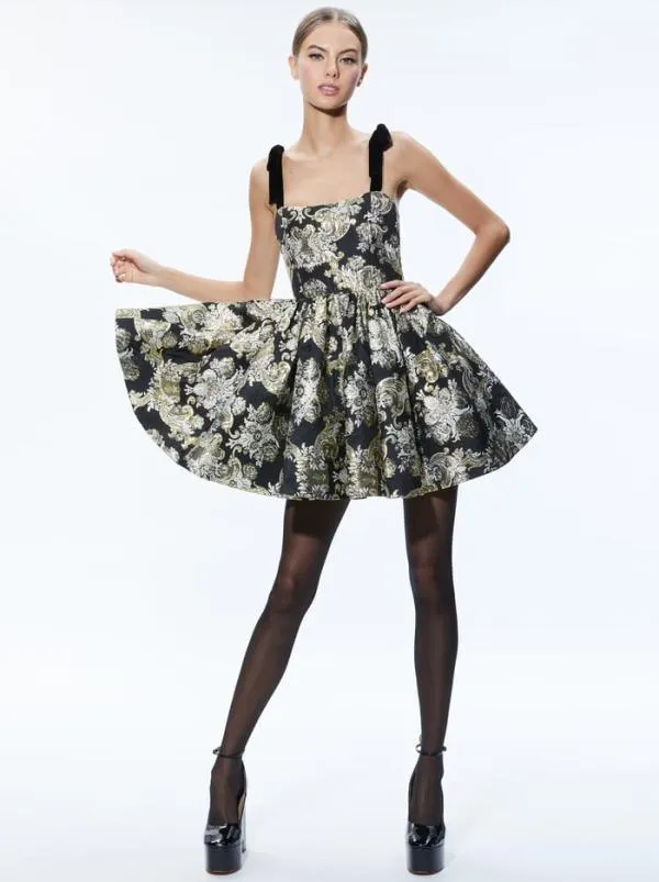 Dresses Women Alice Olivia FAY BABYDOLL TIE STRAP DRESS Blacksilver