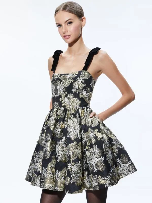 Dresses Women Alice Olivia FAY BABYDOLL TIE STRAP DRESS Blacksilver