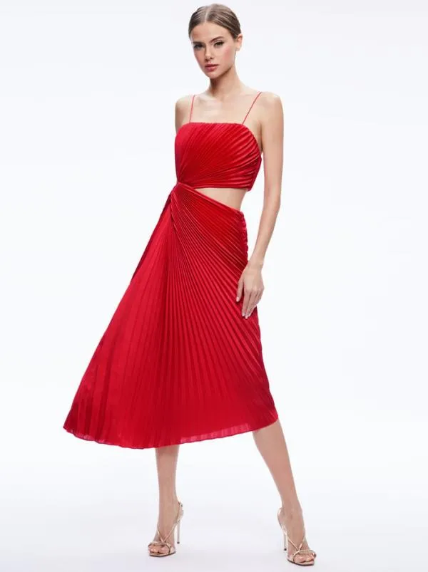 Dresses Women Alice Olivia FAYETH CUT OUT ASYMMETRICAL HEM MIDI DRESS Chili Pepper Dresses Women Alice Olivia FAYETH CUT OUT ASYMMETRICAL HEM MIDI DRESS Chili Pepper