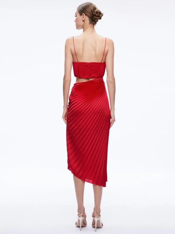 Dresses Women Alice Olivia FAYETH CUT OUT ASYMMETRICAL HEM MIDI DRESS Chili Pepper