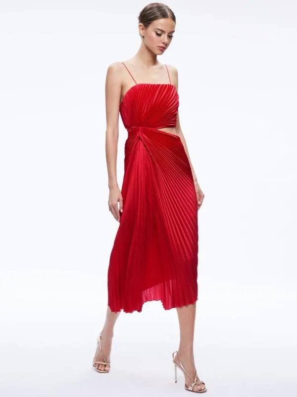 Dresses Women Alice Olivia FAYETH CUT OUT ASYMMETRICAL HEM MIDI DRESS Chili Pepper