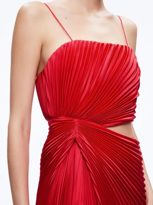 Dresses Women Alice Olivia FAYETH CUT OUT ASYMMETRICAL HEM MIDI DRESS Chili Pepper