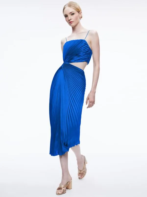 Dresses Women Alice Olivia FAYETH SPAGHETTI STRAP ASYMMETRICAL MIDI DRESS Sapphire