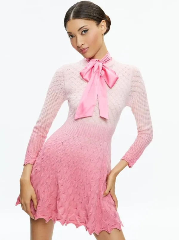Dresses Women Alice Olivia GIN POINTELLE LACE KNIT DRESS WITH BOW Petal