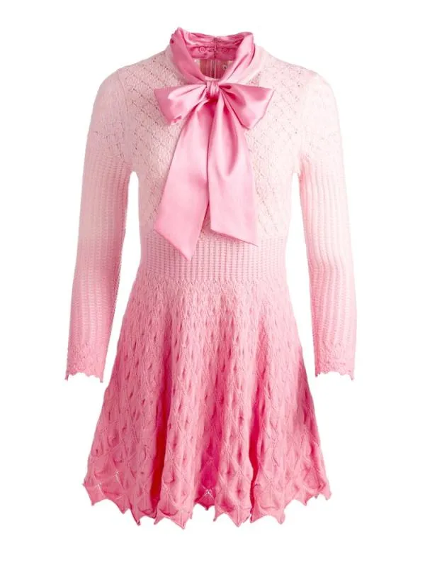 Dresses Women Alice Olivia GIN POINTELLE LACE KNIT DRESS WITH BOW Petal