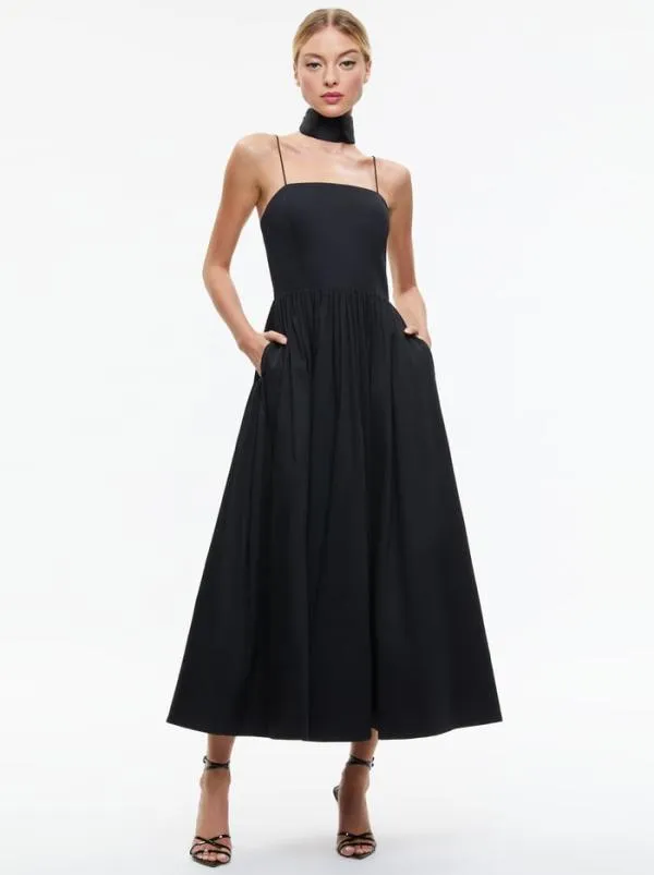 Dresses Women Alice Olivia GLYNIS SPAGHETTI STRAP SCARF MIDI DRESS Black