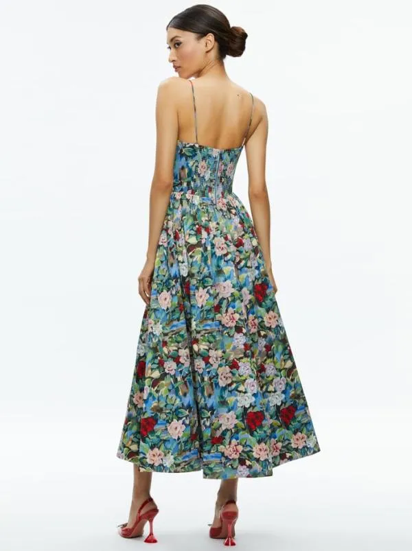 Dresses Women Alice Olivia GLYNIS SPAGHETTI STRAP SCARF MIDI DRESS Breeze Floral