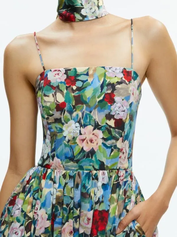 Dresses Women Alice Olivia GLYNIS SPAGHETTI STRAP SCARF MIDI DRESS Breeze Floral