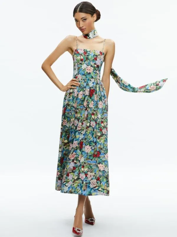 Dresses Women Alice Olivia GLYNIS SPAGHETTI STRAP SCARF MIDI DRESS Breeze Floral