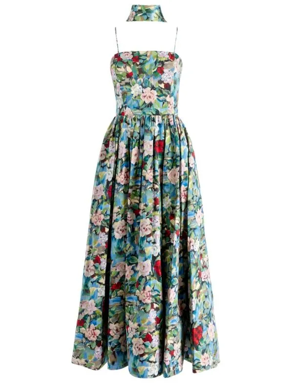 Dresses Women Alice Olivia GLYNIS SPAGHETTI STRAP SCARF MIDI DRESS Breeze Floral