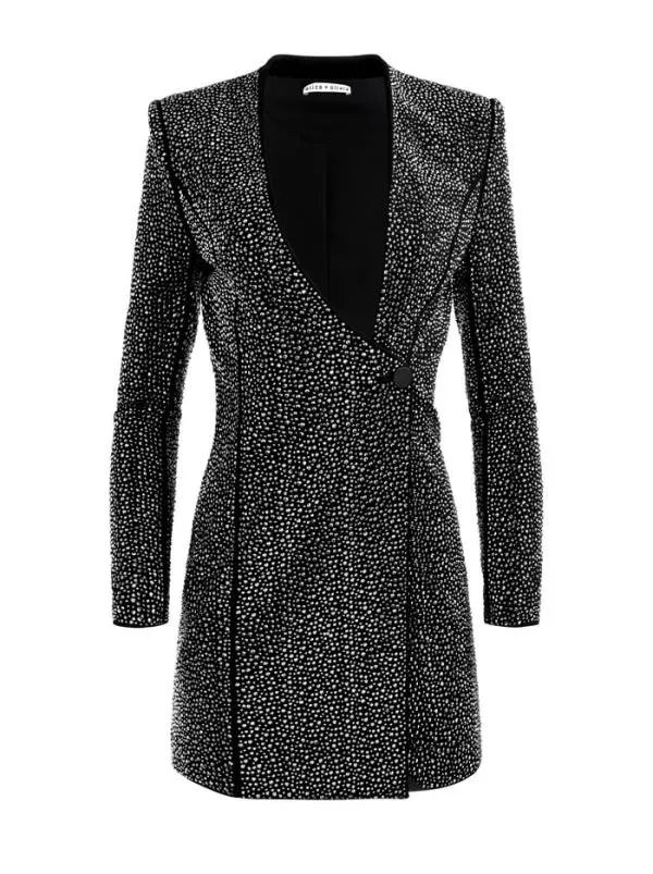 Dresses Women Alice Olivia GUENDA EMBELLISHED CURVED NECKLINE BLAZER DRESS Blackgunmetal