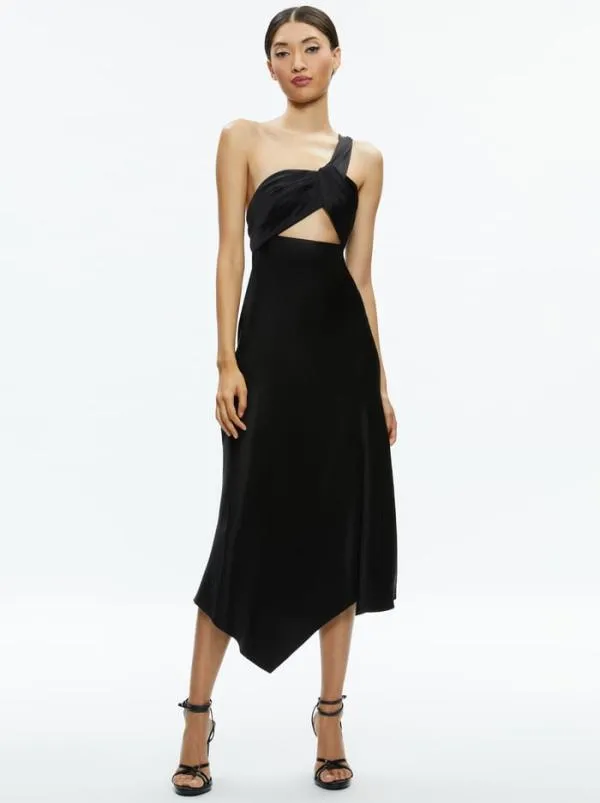 Dresses Women Alice Olivia HARMONY TWIST FRONT MIDI DRESS Black