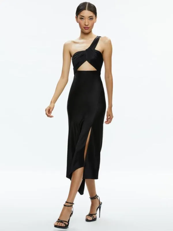 Dresses Women Alice Olivia HARMONY TWIST FRONT MIDI DRESS Black