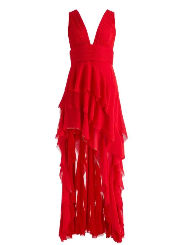 Dresses Women Alice Olivia HOLLY ASYMMETRIC RUFFLE MAXI DRESS Bright Ruby