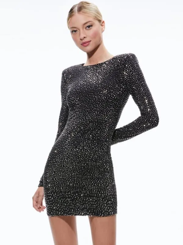 Dresses Women Alice Olivia INKA CRYSTAL EMBELLISHED MINI DRESS Blackgunmetal