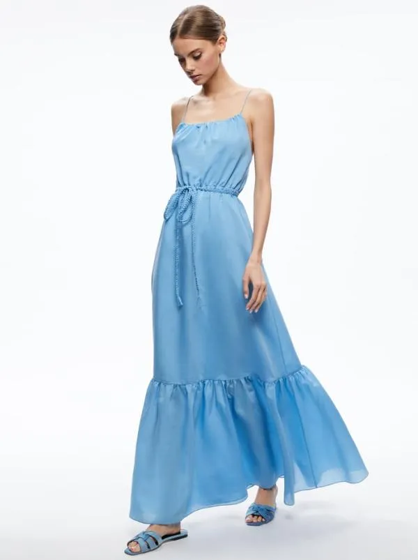 Dresses Women Alice Olivia JAYDA SCOOP NECK BELTED MAXI DRESS Oxford Blue