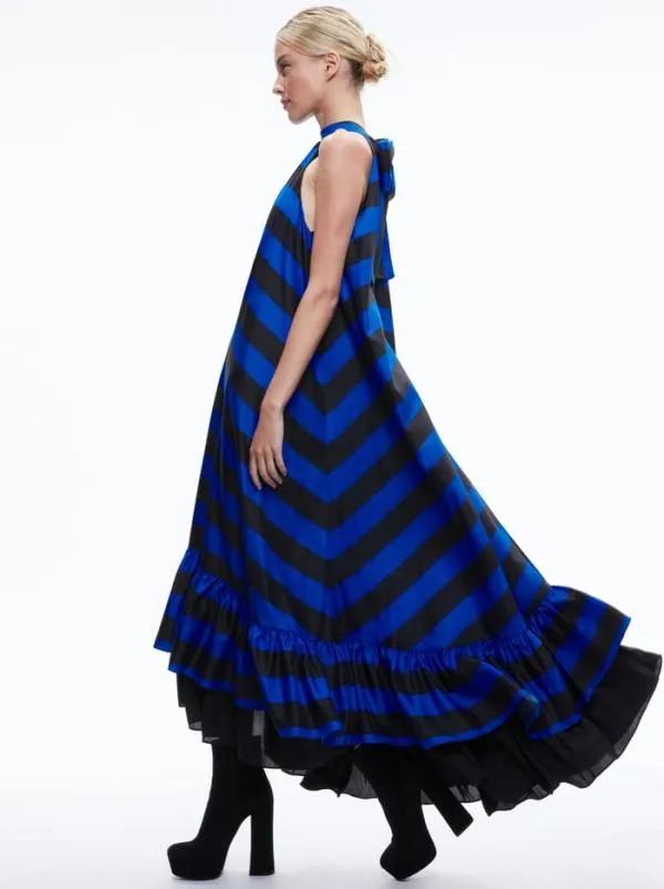 Dresses Women Alice Olivia JOVIE HALTER NECK HIGH LOW MAXI DRESS Sapphireblack Stripe Dresses Women Alice Olivia JOVIE HALTER NECK HIGH LOW MAXI DRESS Sapphireblack Stripe