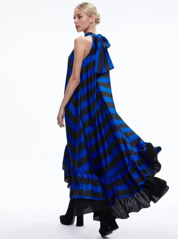 Dresses Women Alice Olivia JOVIE HALTER NECK HIGH LOW MAXI DRESS Sapphireblack Stripe
