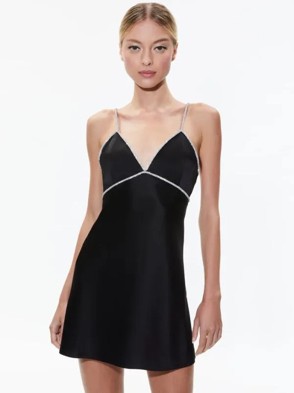 Dresses Women Alice Olivia JULIENNE EMBELLISHED VNECK MINI DRESS Black