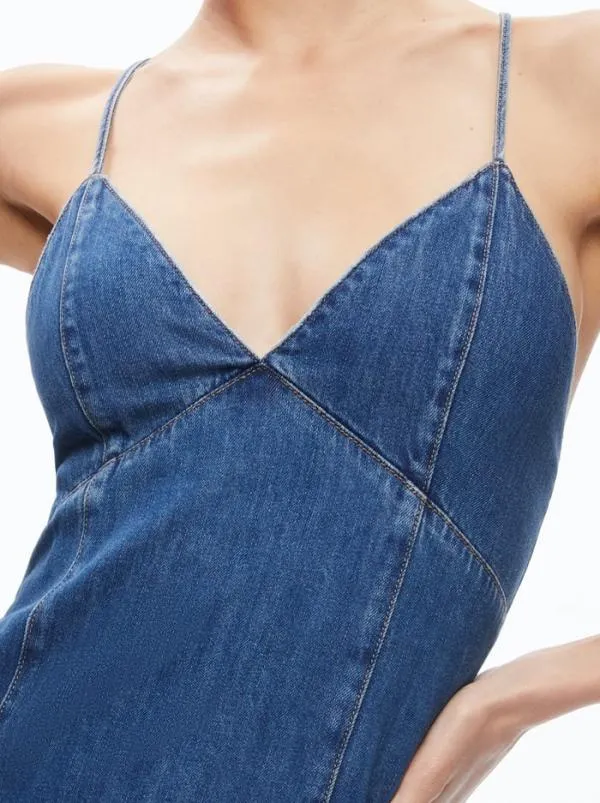 Dresses Women Alice Olivia JULIETTA DENIM SLIP DRESS WITH SLIT Avery Blue
