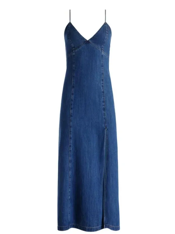 Dresses Women Alice Olivia JULIETTA DENIM SLIP DRESS WITH SLIT Avery Blue