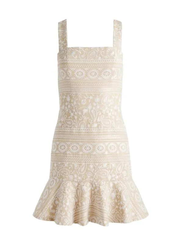 Dresses Women Alice Olivia KAIDRA SQUARE NECK DROP WAIST MINI DRESS Naturalwhite