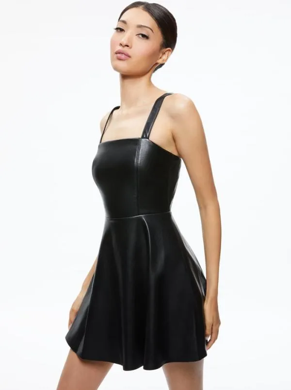 Dresses Women Alice Olivia KAIDRA VEGAN LEATHER MINI DRESS Black