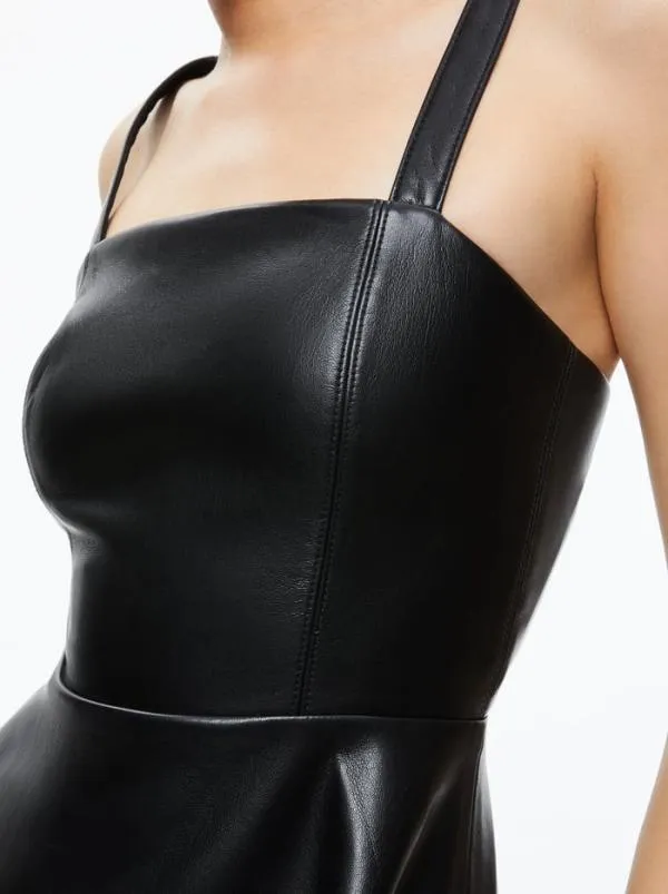Dresses Women Alice Olivia KAIDRA VEGAN LEATHER MINI DRESS Black