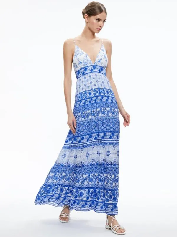 Dresses Women Alice Olivia KAROLINA TIE BACK MAXI DRESS Greek Tile