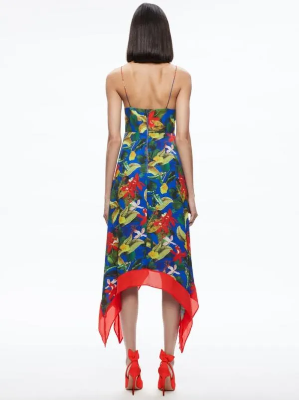 Dresses Women Alice Olivia KAYSON VNECK HANDKERCHIEF HEM DRESS Tropical Sunrise Sapphire
