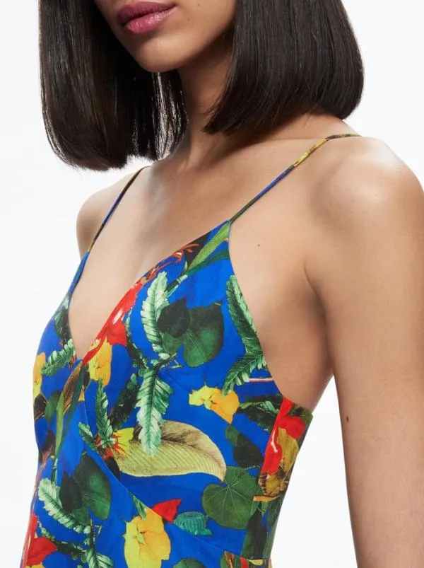 Dresses Women Alice Olivia KAYSON VNECK HANDKERCHIEF HEM DRESS Tropical Sunrise Sapphire