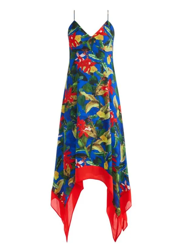 Dresses Women Alice Olivia KAYSON VNECK HANDKERCHIEF HEM DRESS Tropical Sunrise Sapphire