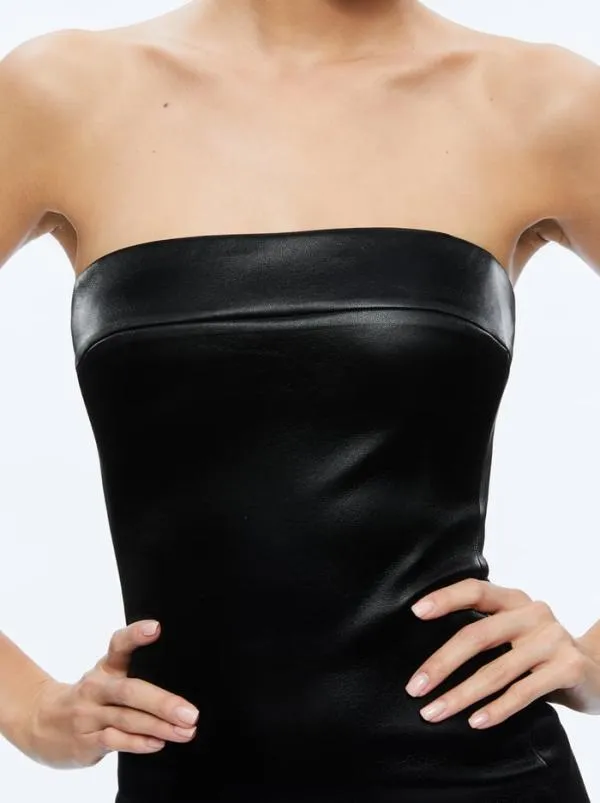 Dresses Women Alice Olivia KELLY STRAPLESS VEGAN LEATHER MINI DRESS Black