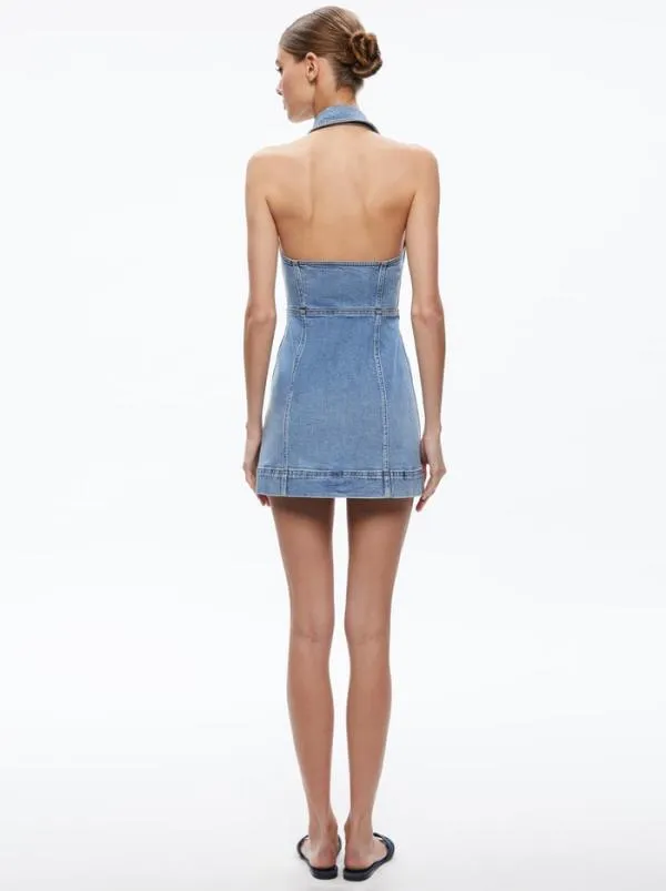 Dresses Women Alice Olivia KENDALL DENIM HALTER MINI DRES Ivy Blue