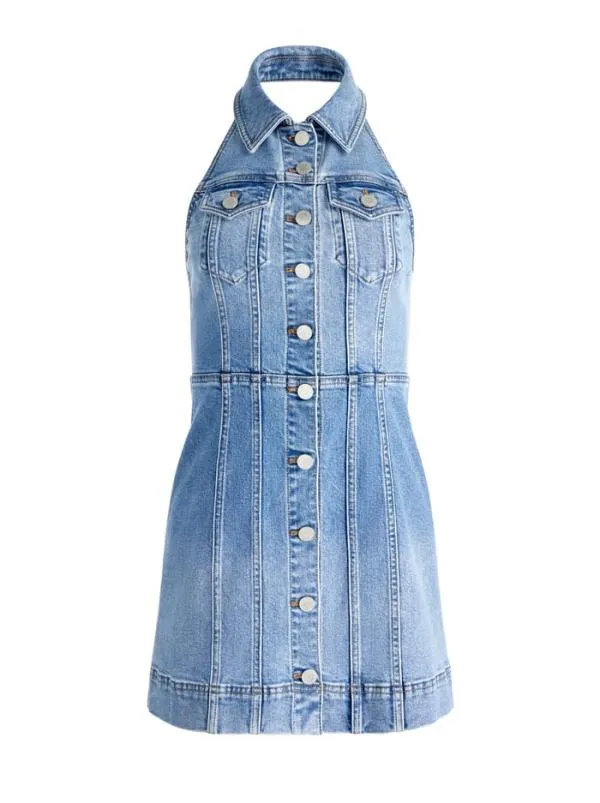 Dresses Women Alice Olivia KENDALL DENIM HALTER MINI DRES Ivy Blue